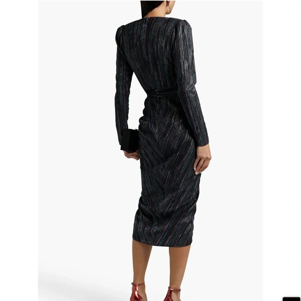 Rhea Costa evening metallic multicolored long sleeve dress